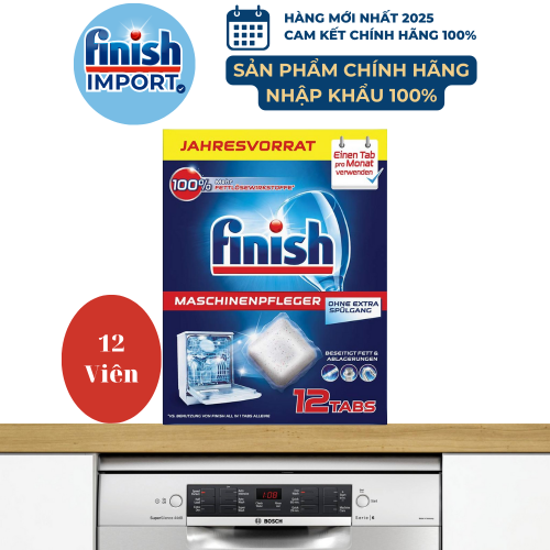 Hộp 12 viên vệ sinh bảo trì máy rửa chén Finish hằng tháng (Thị trường Đức) – (COMBO 12 viên - Khuyên dùng 1 tháng 1 lần/viên).